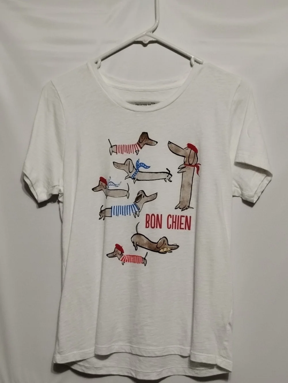 J. Crew Merchantile‎ Bon Chien White Graphic T-Shirt with Dachshund Print